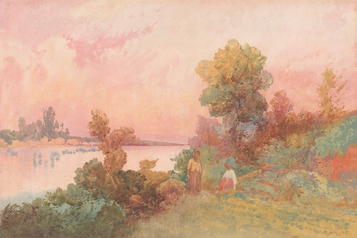 Waikato River with figures circa 1885