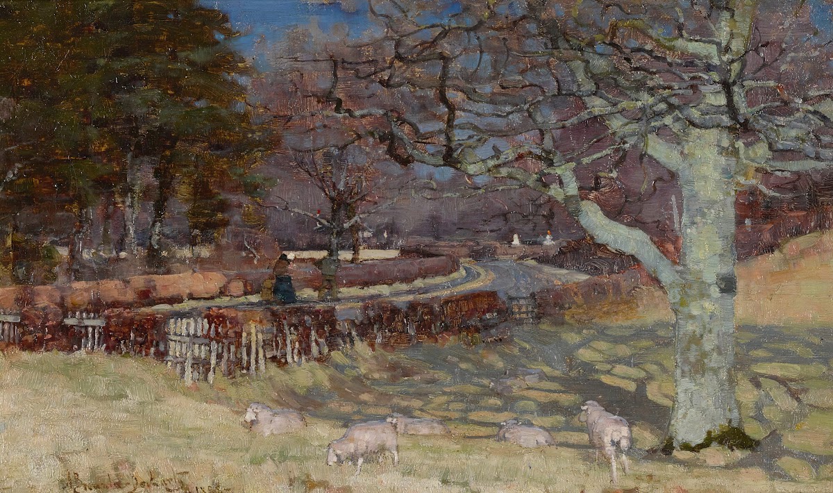 Sheep by a sun dappled road 1888