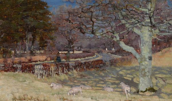 Sheep by a sun dappled road 1888