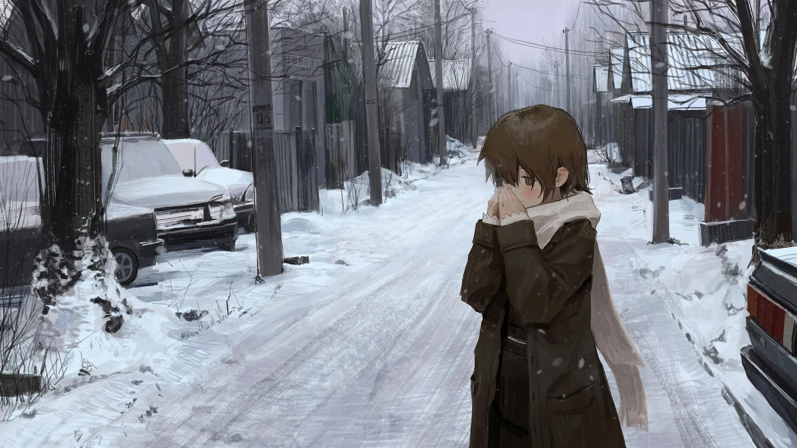 Lain Iwakura in the Snow - Anime Illustration 4K Wallpaper (3840x2160)