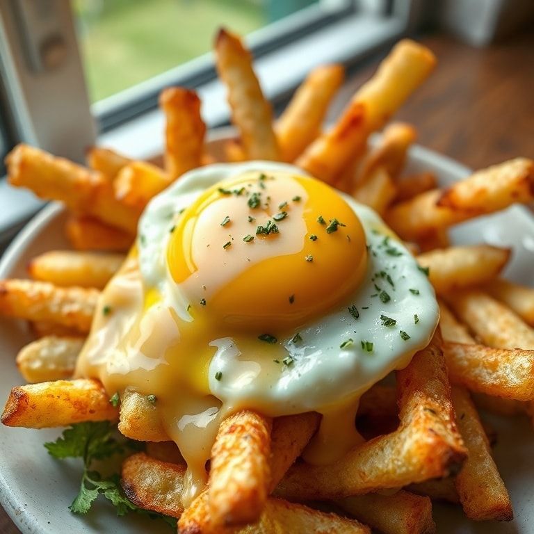 Crispy Oven Fries with Creamy Sauce & Poached Egg (Easy 40-Minute Dinner)