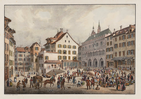 Vue du marché  de la maison de ville à Basle 1915 1945