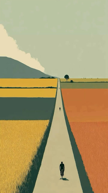 Minimalist Landscape Cycling Journey Flat Design Poster - Free mobile Wallpaper