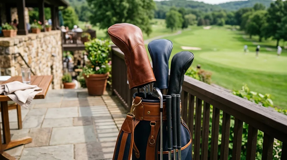 Custom driver cover coordinated with a polished premium golf bag setup