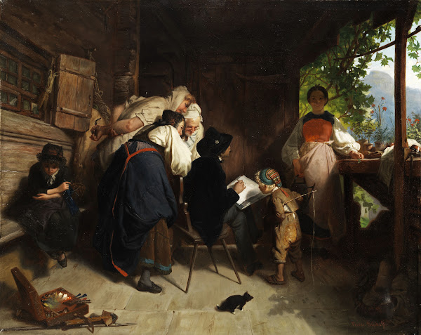 Maler beim Portraitieren eines Bauernmädchens