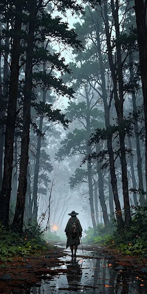 Wanderer in a Misty Forest Full HD iPhone Wallpaper Background