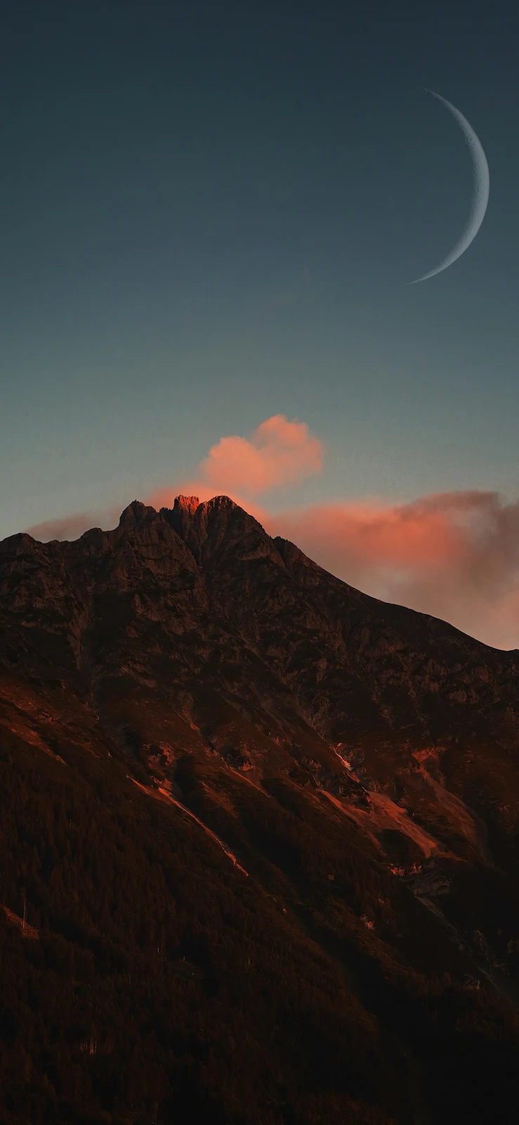 Crescent Moon Over Glowing Peak - Nature Photography 2K iPhone Wallpaper (1772x3839)