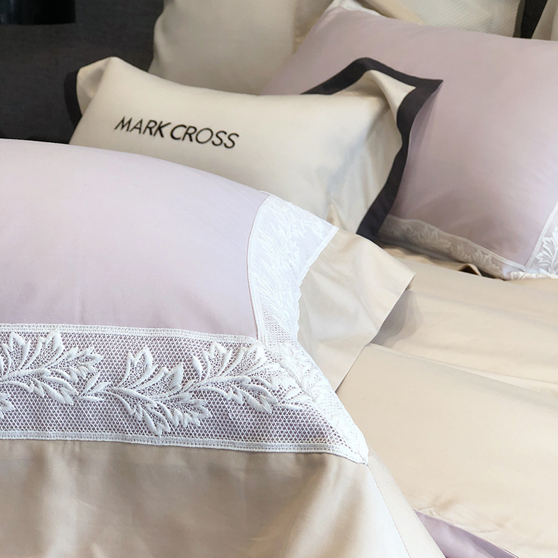 Tencel Cotton Bedding Set, Brushed, with Lace, 4-Piece