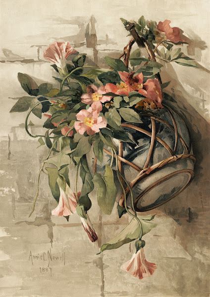 Pink Flowers in Hanging Vase ca 18611897