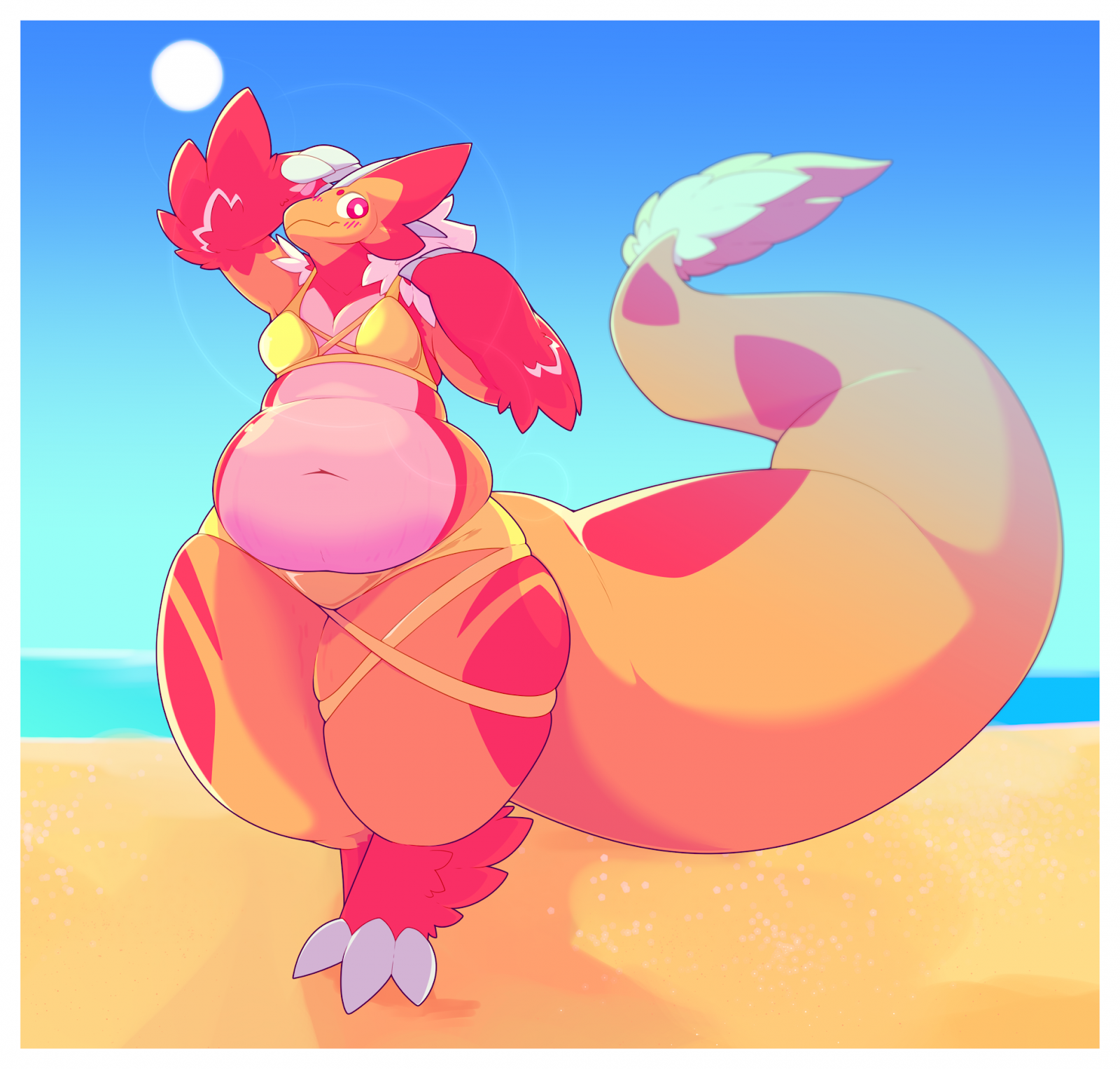 Aero in a bikini, posing in the sun, for golden week