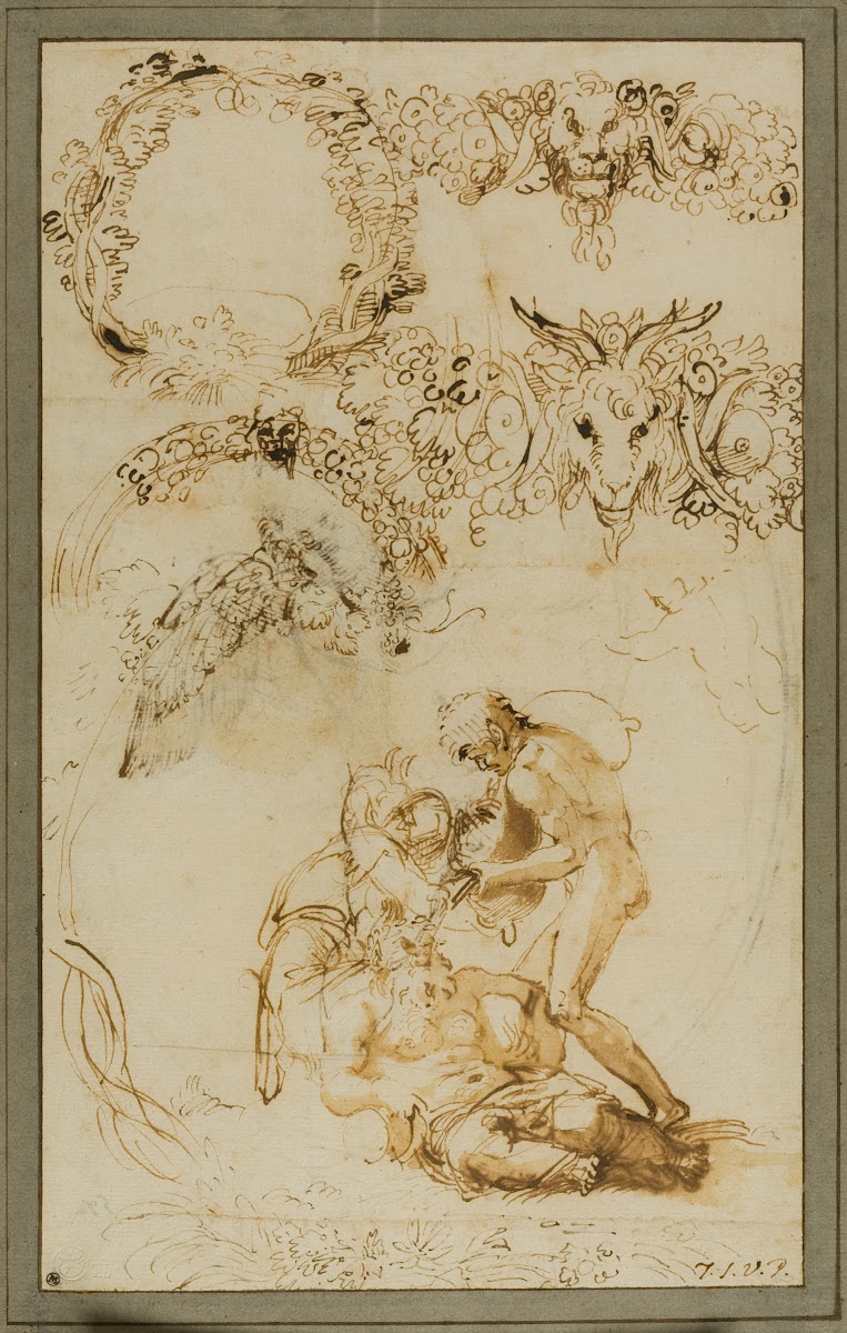 Drunken Silenus and Decorative Sketches Studies for the Tazza Farnese 1599 1601