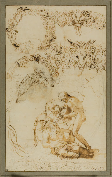 Drunken Silenus and Decorative Sketches Studies for the Tazza Farnese 1599 1601