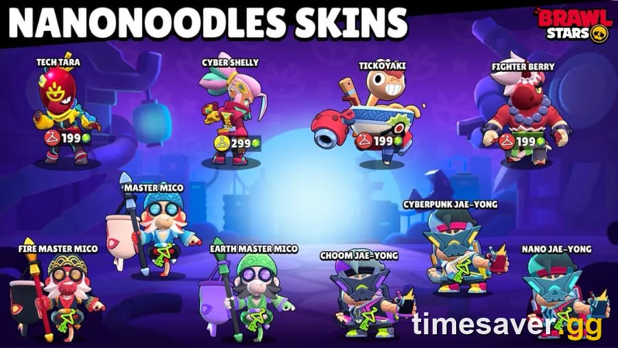 Brawl Stars Season 52 NanoNoodles skins lineup, the season ending August 6 before Windstock