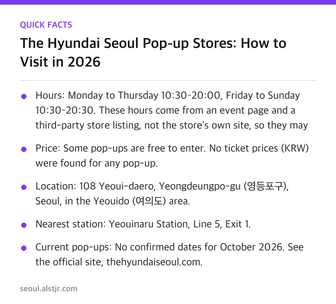 Quick facts - The Hyundai Seoul Pop-up Stores: How to Visit in 2026
