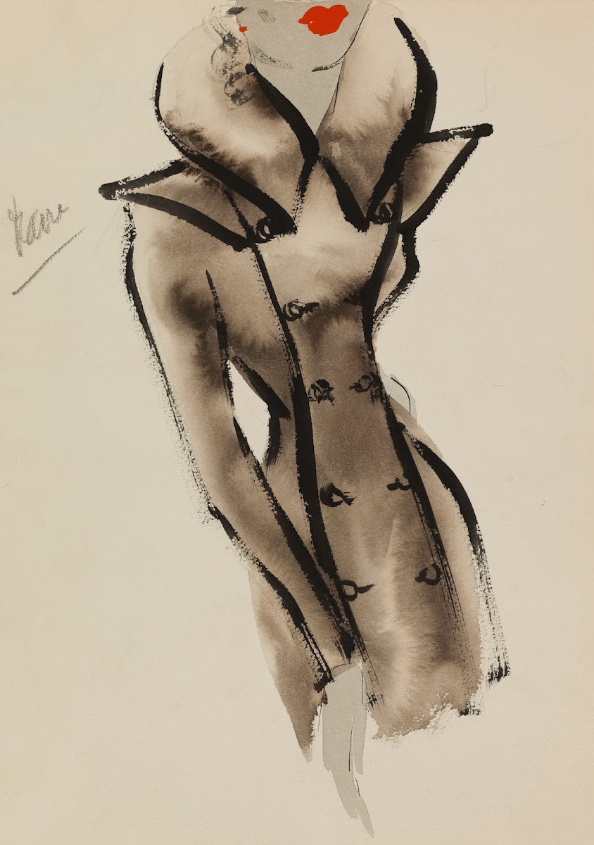 Manteau brun à grand col montant 1938