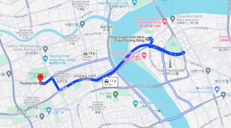 Di chuyển đến tháp từ trung tâm Thượng Hải bằng tàu điện ngầm, xe bus hoặc taxi
