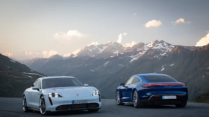Porsche, Electric Car, Porsche Taycan, Car, Mountains 4K Wallpaper Background