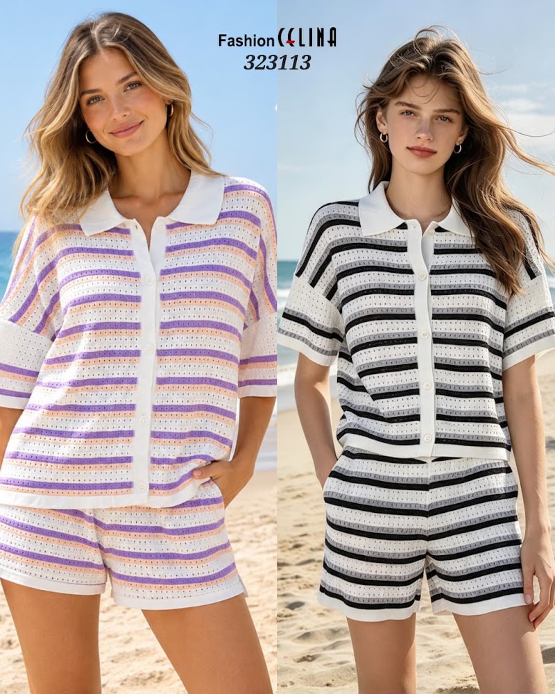 Conjunto de punto calado con camisa y short · foto 3
