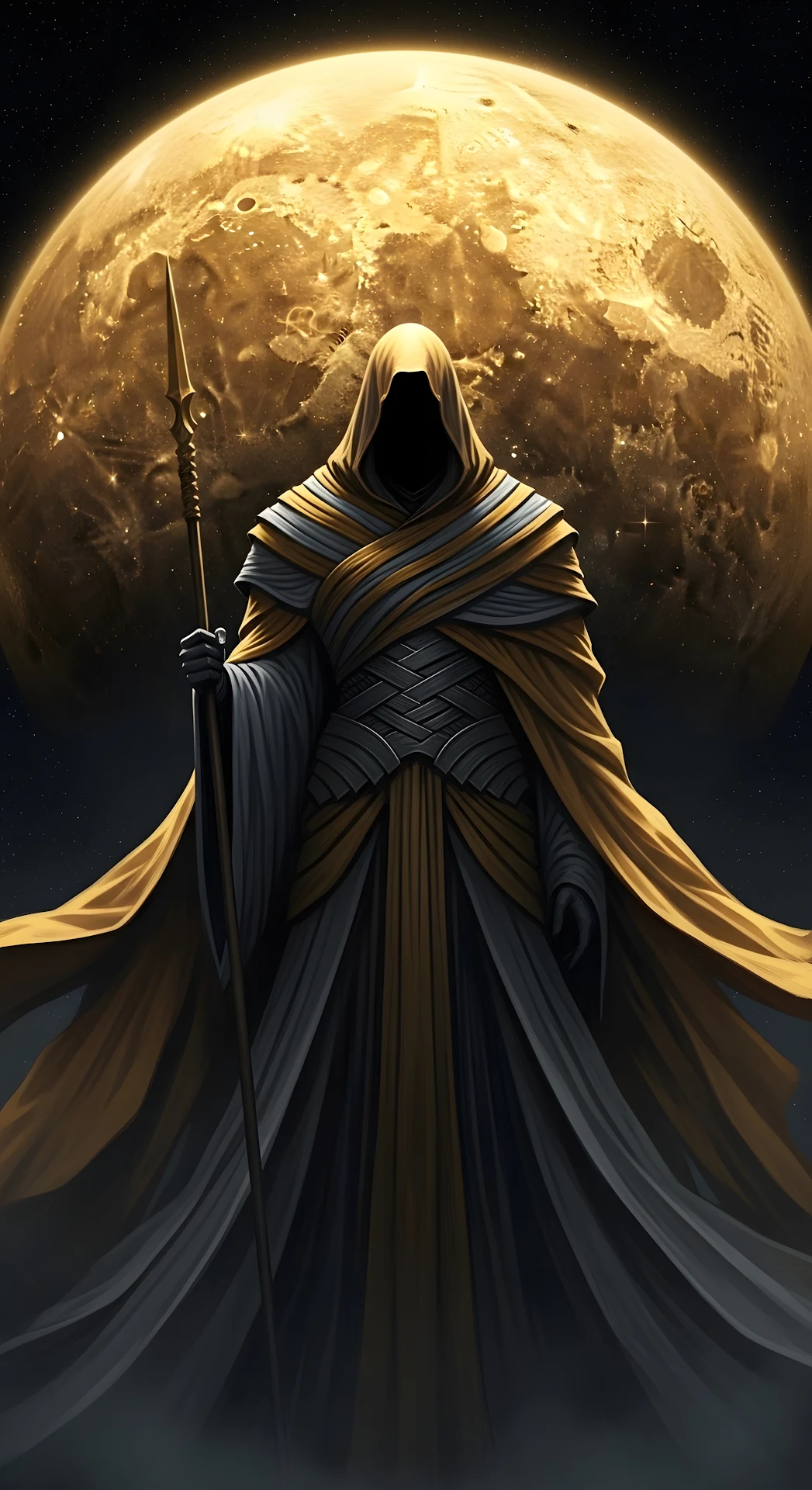 Mysterious Hooded Figure Against Golden Celestial Body - Free 4K mobile Wallpaper