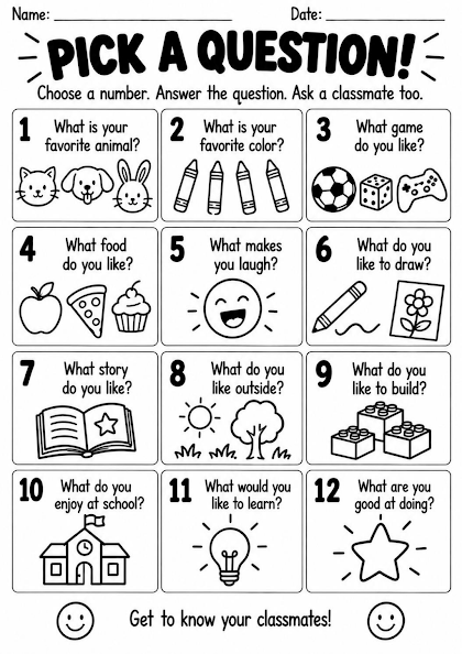 Pick a Question Conversation Worksheet