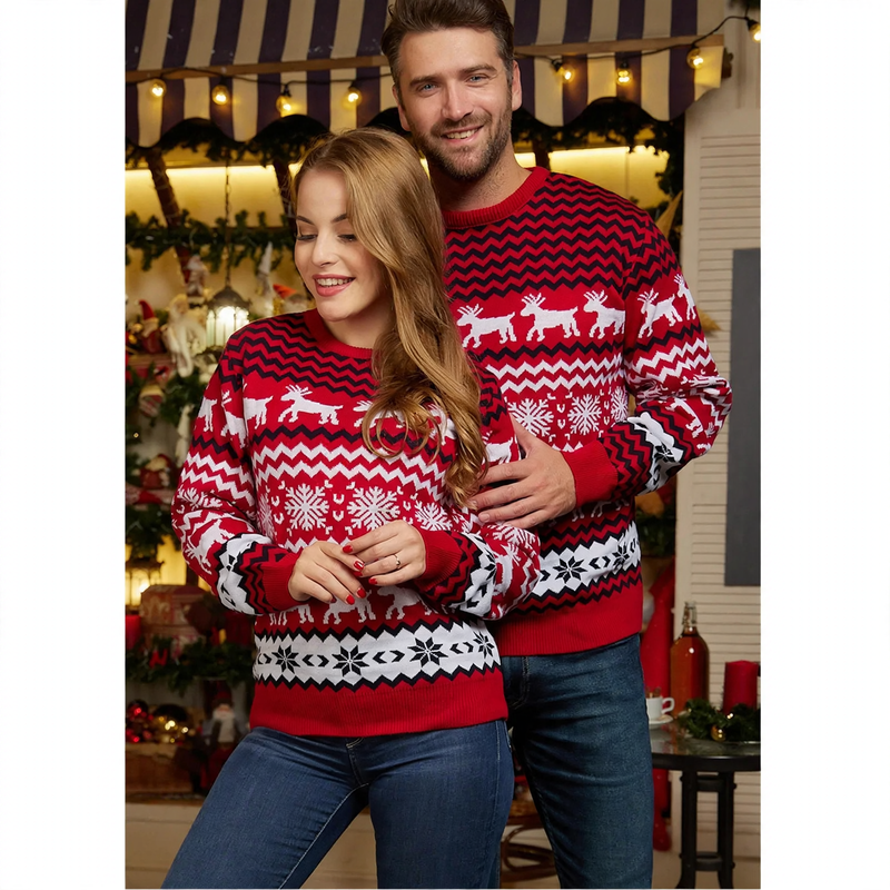 Weihnachtspullover mit Rentier-Jacquard für Damen und Herren