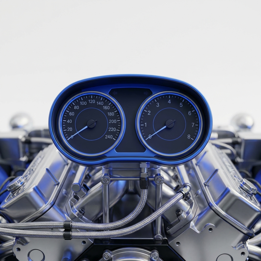 Close up of Camaro instrument cluster and engine bay showing performance details and blue accents camaro for sale near me