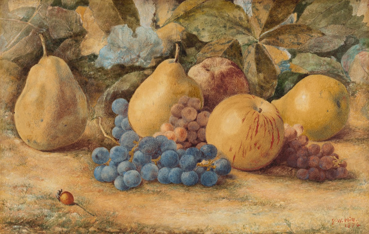 Still Life of Fruit  Apples Pears and Grapes on Ground 1874