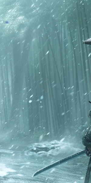 Ai Art, Illustration, Bamboo, Katana, Monochrome 5K Wallpaper Background