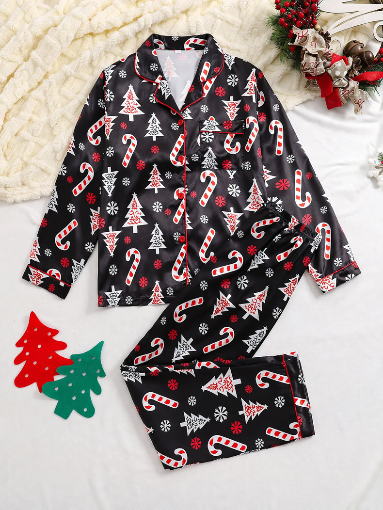 Family Pajama Set, Silky Look, Christmas Motifs