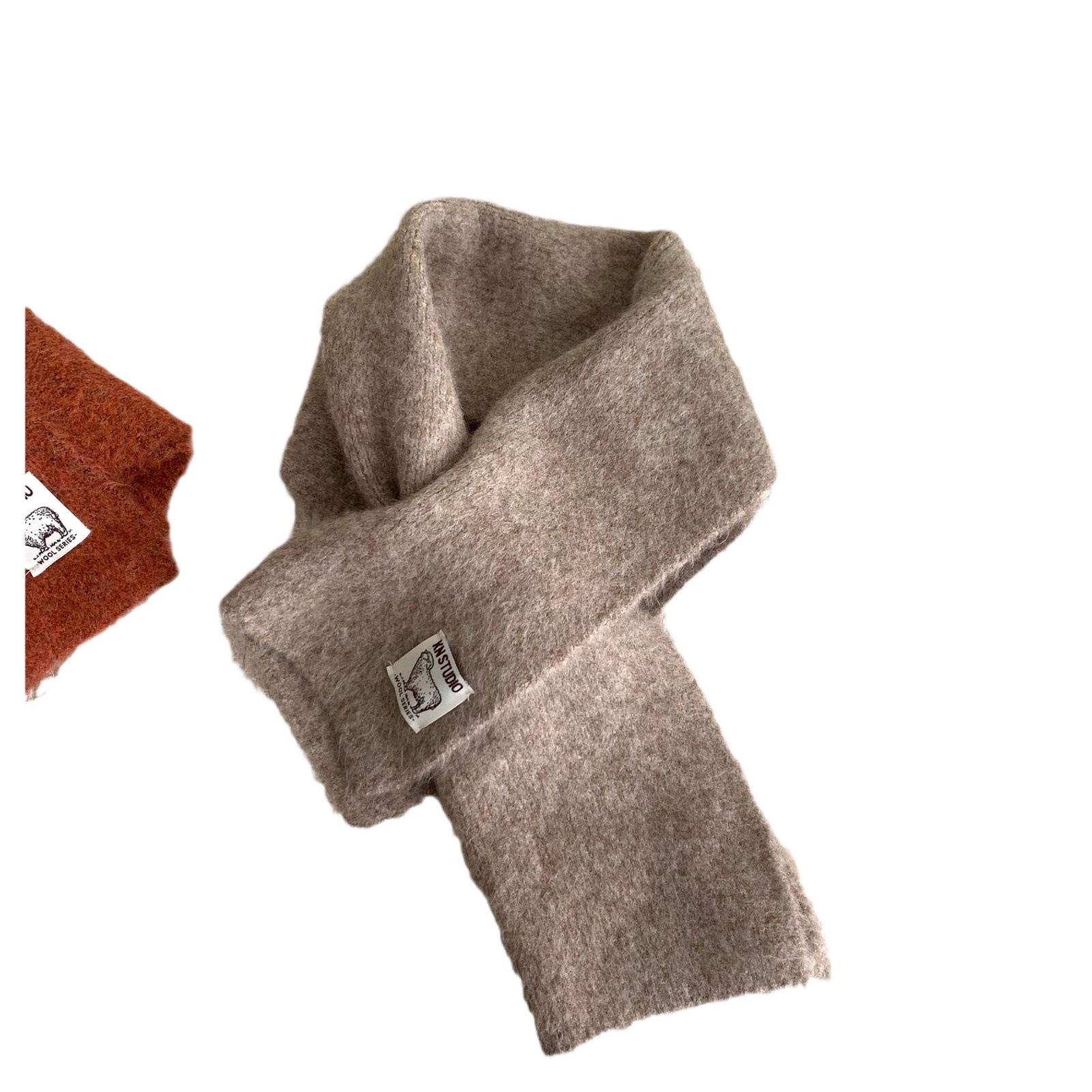 Short knitted scarf with slit, alpaca wool blend
