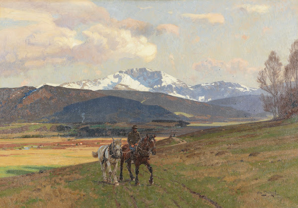 Reiter in Gebirgslandschaft Benediktenwand 1909