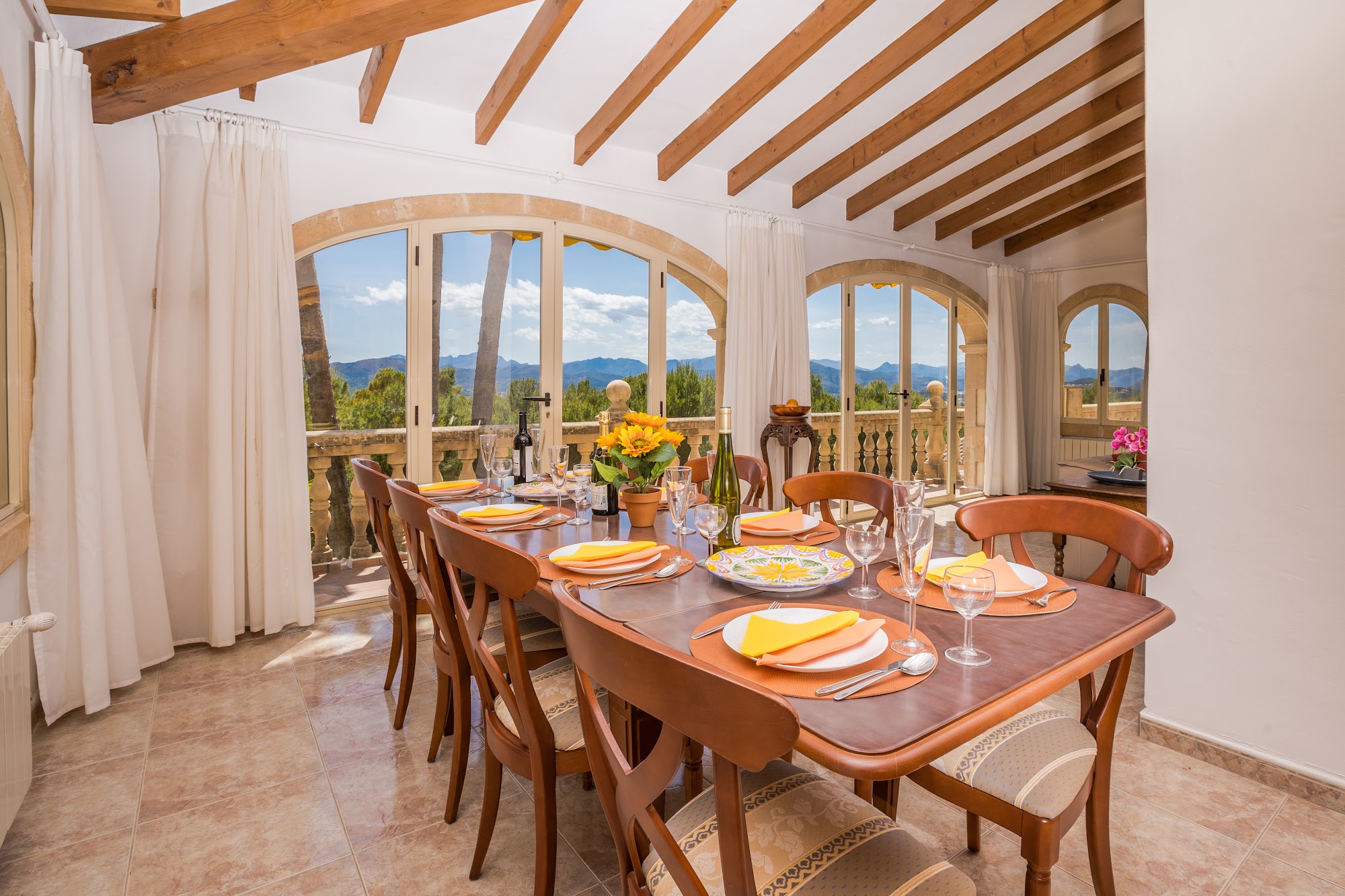 Open-plan kitchen with view across the dining area