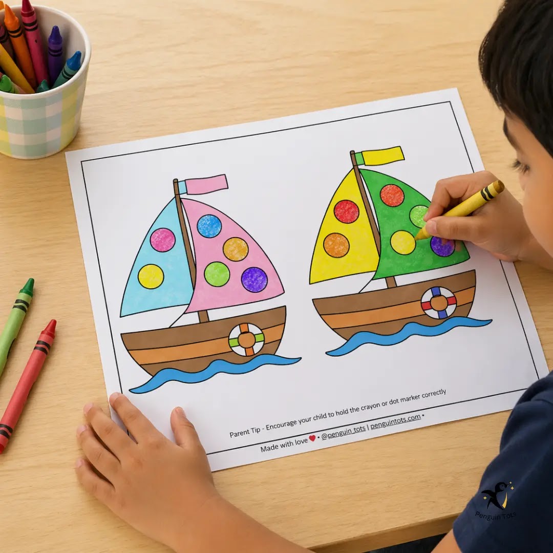 Fill the Circles Boat Activity Set for Kids | Color & Complete Fun