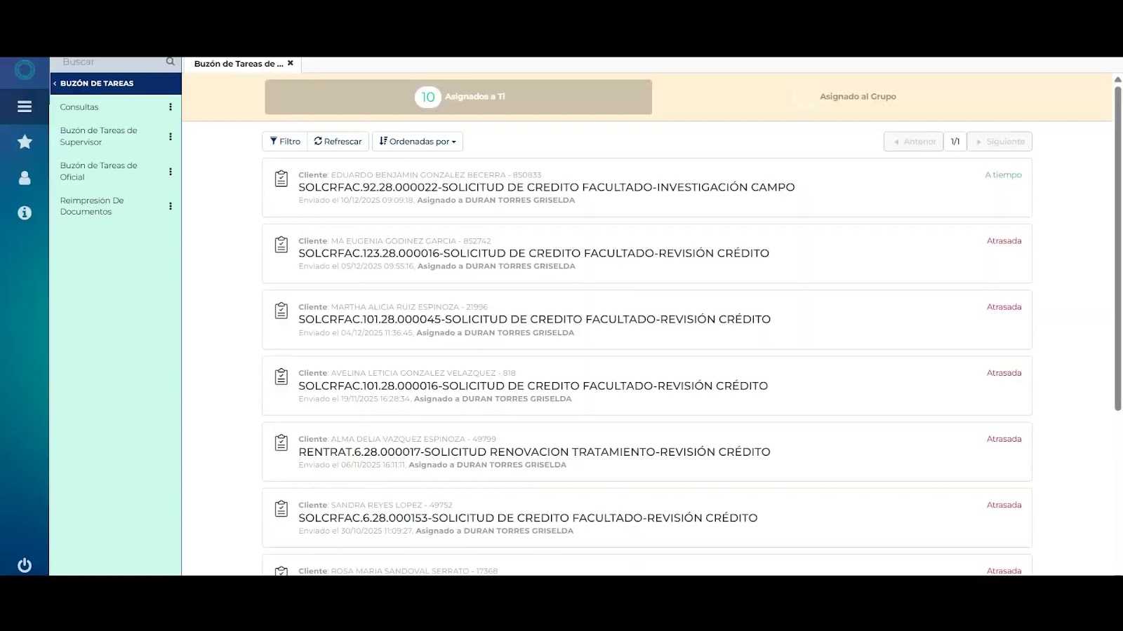 Revisar solicitudes de crédito - Xsell