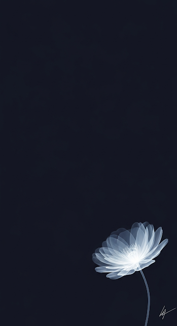 Minimalist X-Ray Style White Flower on Dark Navy Background - Free mobile Wallpaper