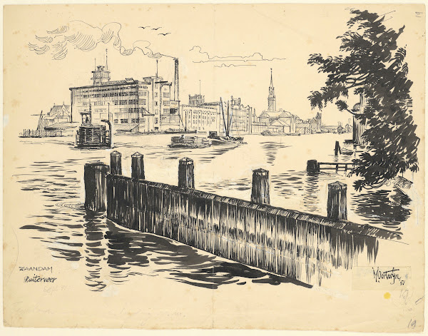 Gezicht op Zaandam vanaf het Ruiterveer 1951