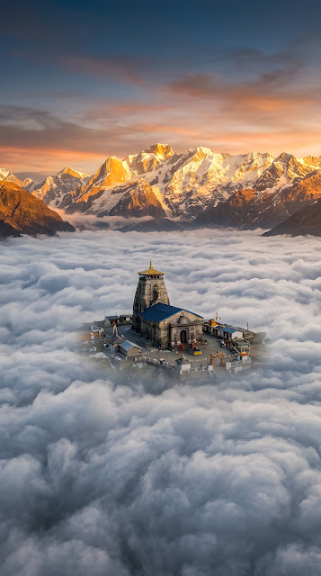 Kedarnath Temple Floating in Himalayan Mist Clouds - Free mobile Wallpaper