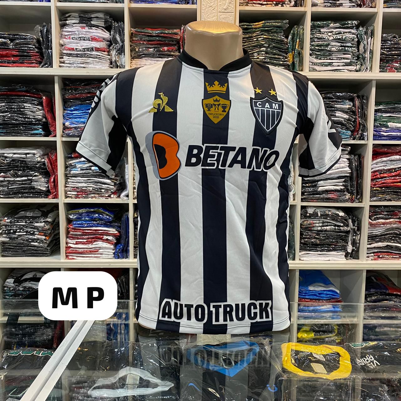 Camisa listrada Atlético Mineiro (preto e branco) – Atacado no Brás