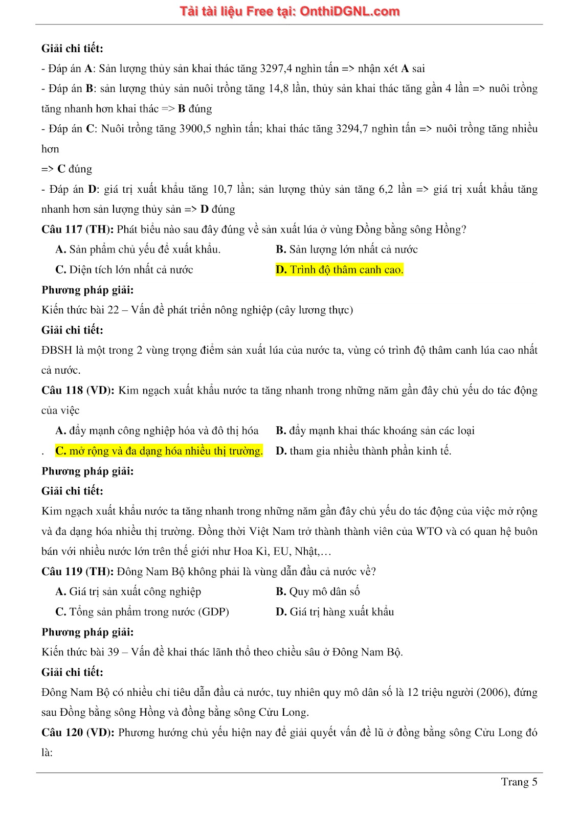 150bài tập môn Địa Lý - Ôn thi ĐGNL ĐHQG TP hà nội Phần 15