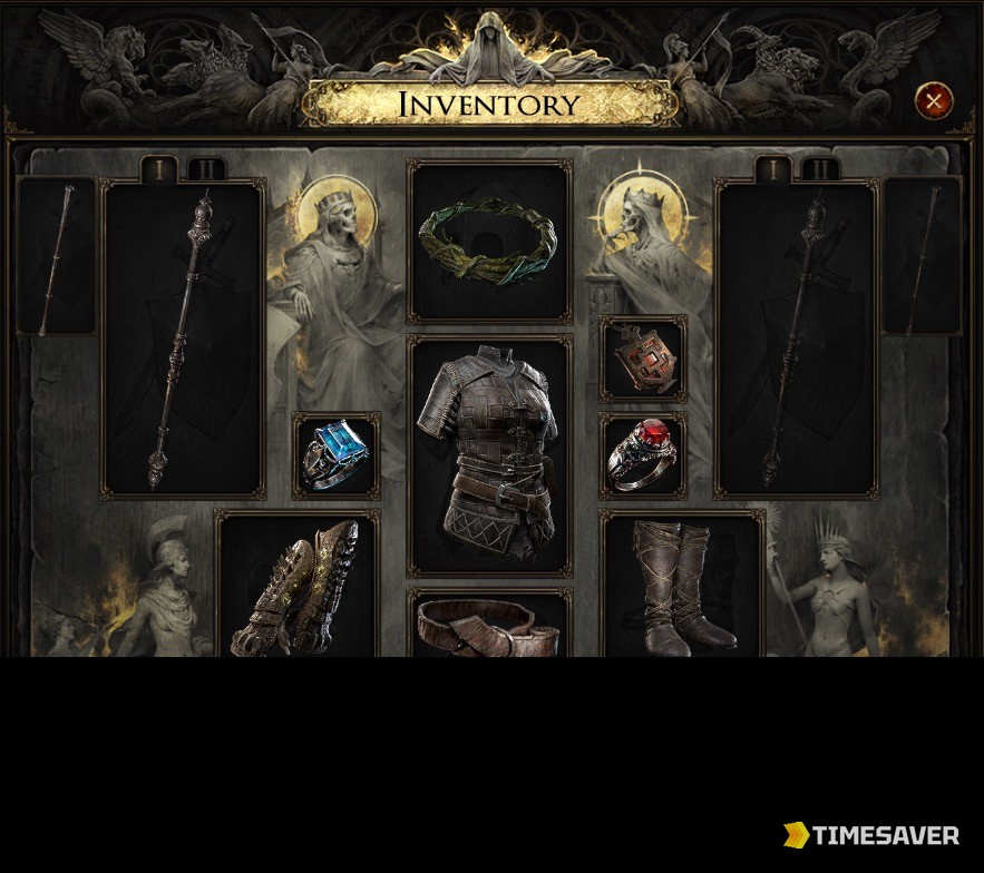 PoE2 inventory panel showing two equipped rings and the belt slot — Ingenuity scales the modifiers on both of these rings at once.