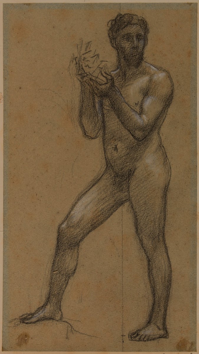 Homme nu debout tenant des deux mains un objet 1886 1889