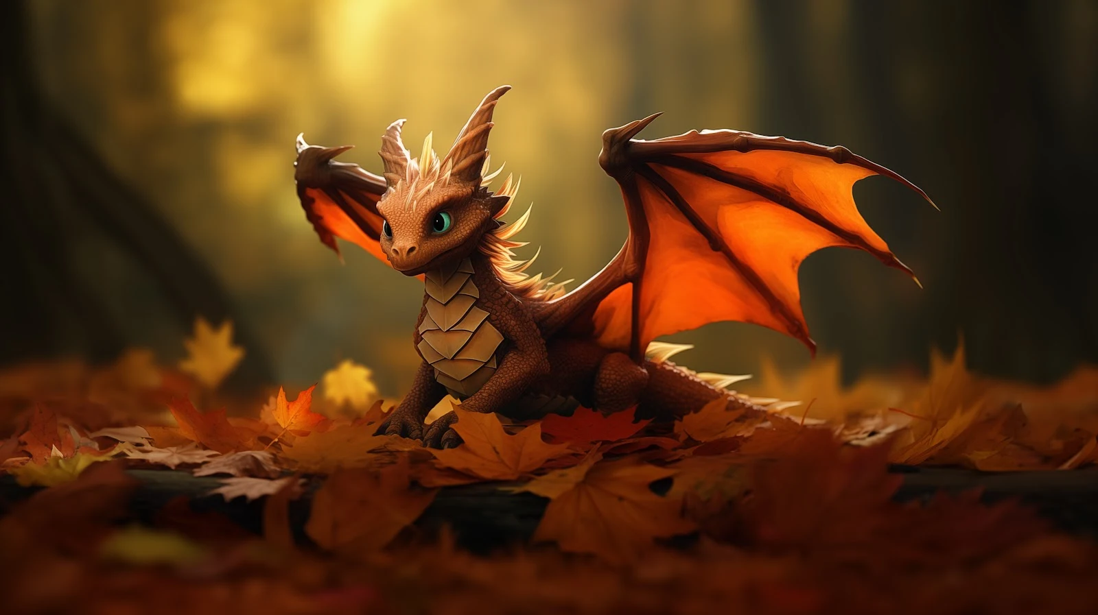 A Stunning Ai Art, Illustration, Dragon, Baby, Fall 5K Desktop and Mobile Wallpaper Background (5824x3264)