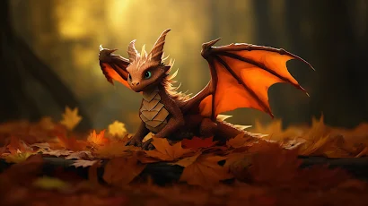 Ai Art, Illustration, Dragon, Baby, Fall 5K Wallpaper Background