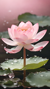 Delicate Pink Water Lily Blooming with Raindrops Close Up