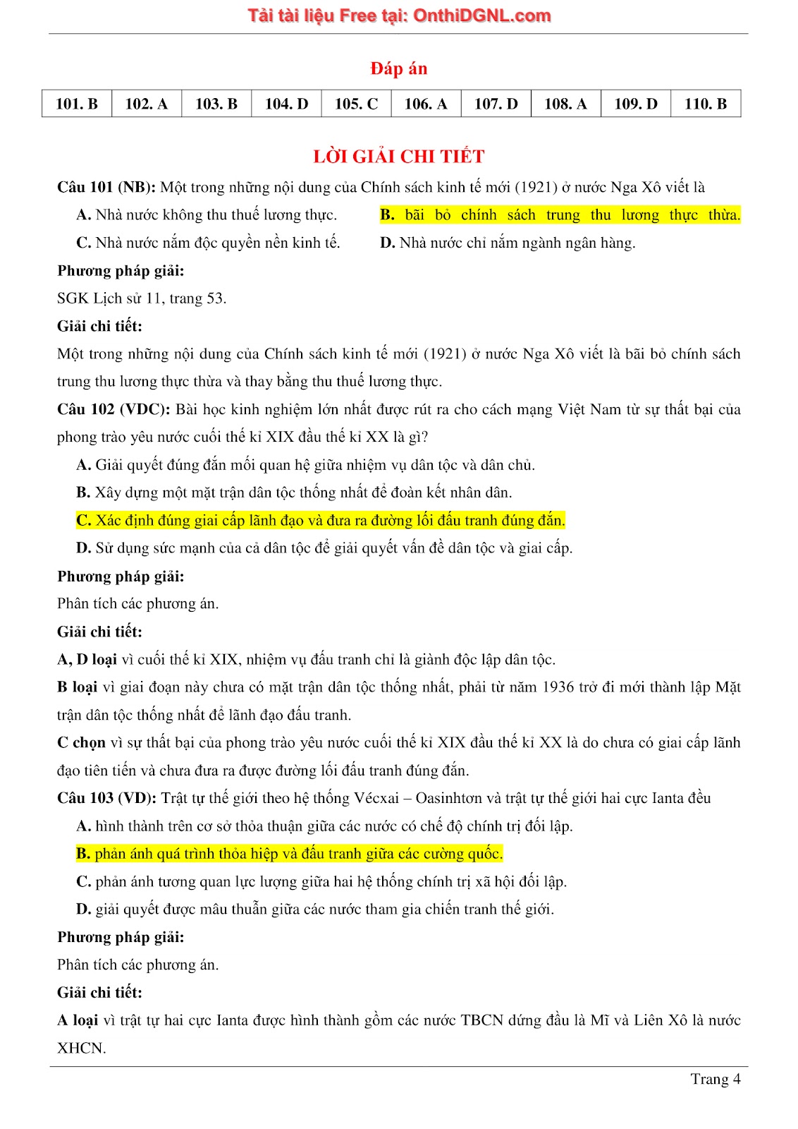 150 bài tập môn Sủ- Ôn thi ĐGNL ĐHQG HN Phần 11