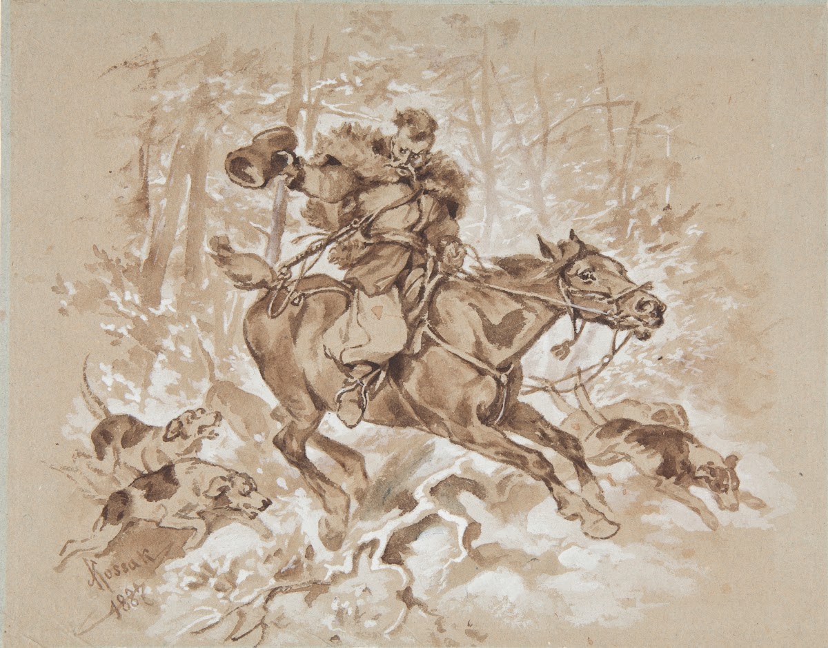 Hunter with hounds 1887