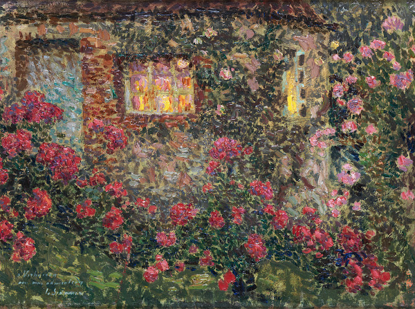 Buitenhuis tussen rozen 1913