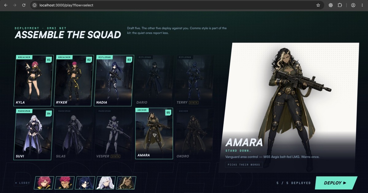 Gameplay squad selection with autonomous agent characters