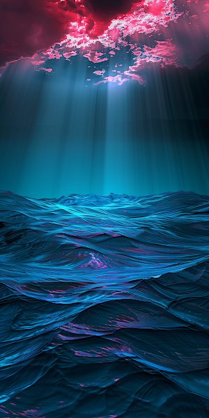 Ocean, Waves, Light Rays, Fantasy 2K iPhone Wallpaper Background