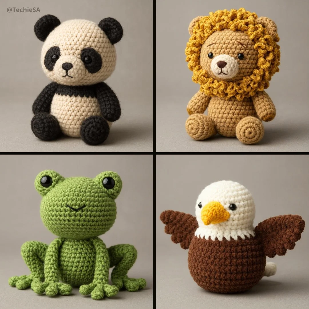Crea un póster 3D fotorrealista al estilo amigurumi.